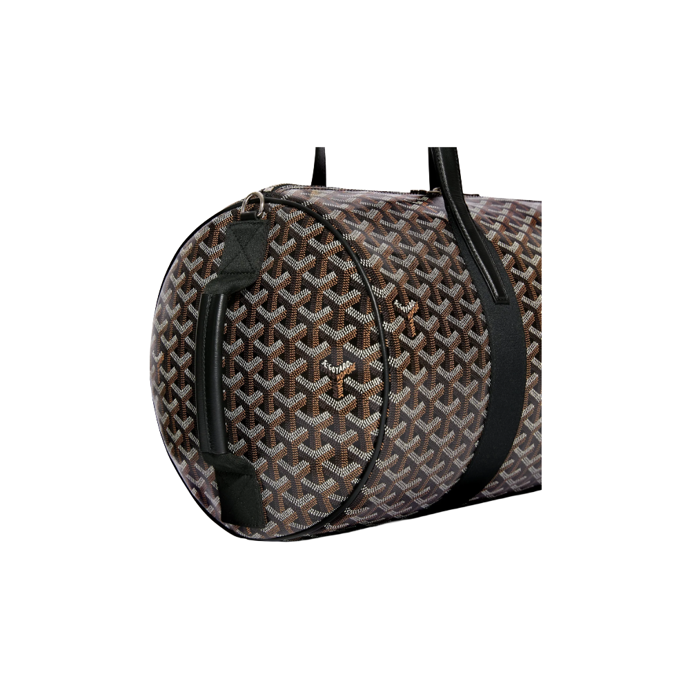 Close-up of Goyard Barrel 40 Sports Bag in Black with signature Goyardine canvas and palladium hardware, side handle view – available at McKickz.