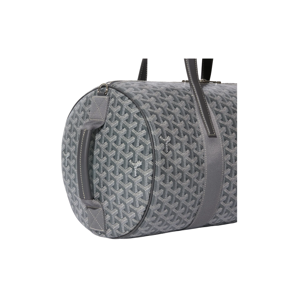 Close-up of Goyard Barrel 40 Sports Bag in Grey with signature Goyardine canvas and palladium hardware, side handle view – available at McKickz.