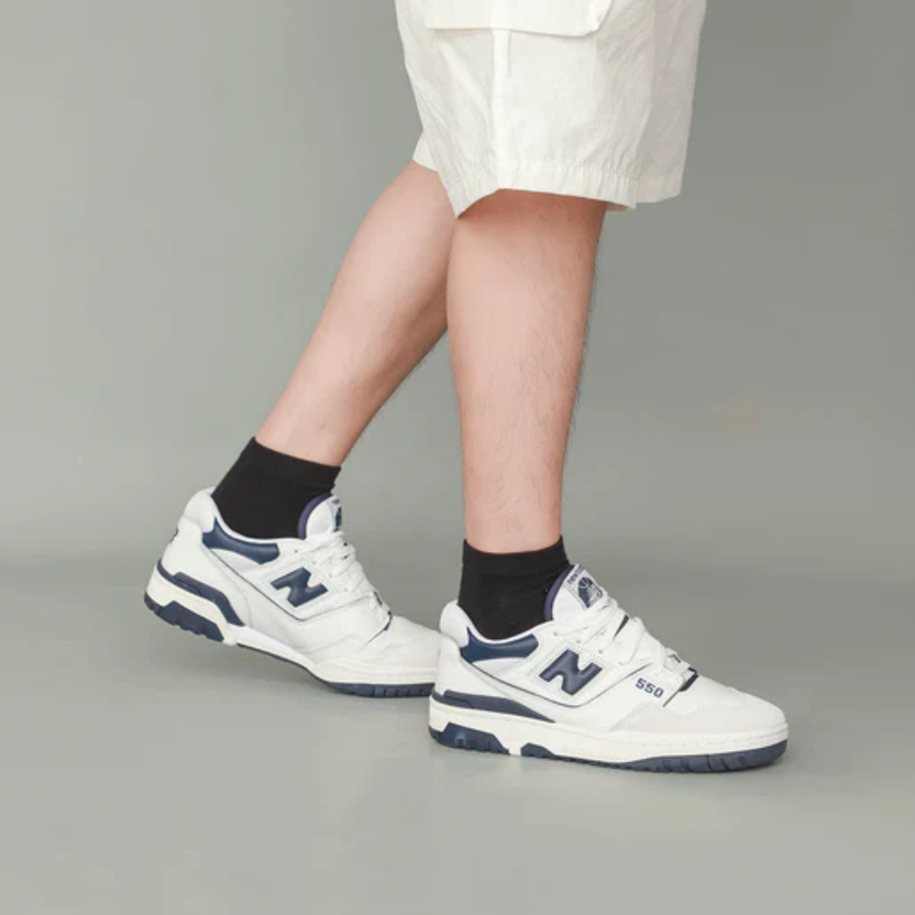 New balance 550 white navy on feet Clearance