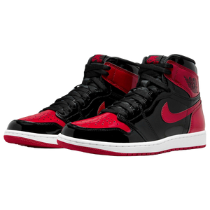 All red top patent leather jordans